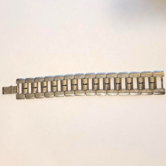 Coro Wide Link Chain Bracelet Silver Tone Signed Vintage - Picture 2 of 5